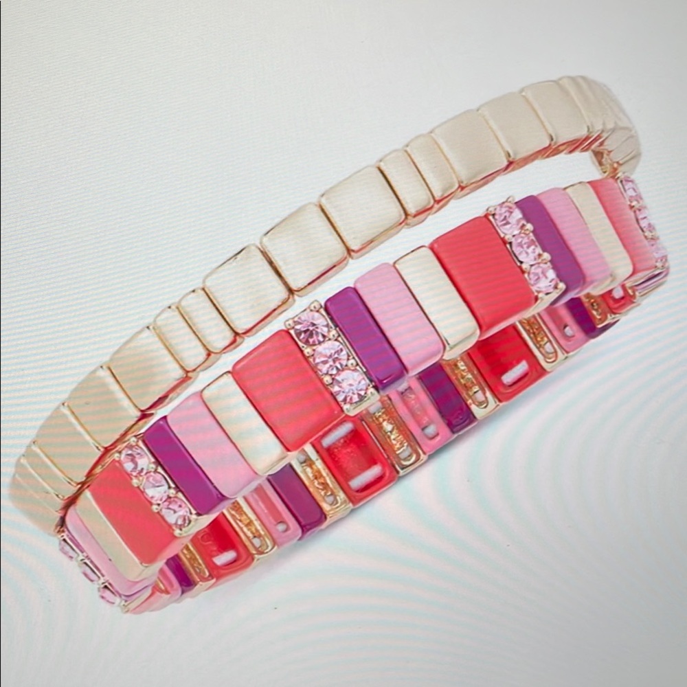 Gold-Tone 2-Pc. Set Pavé & Multicolor Bar Stretch Bracelets, Created for Macy's
